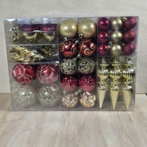 105pc Christmas Ornament Set Red Gold Tree Decor Balls Finials Star New